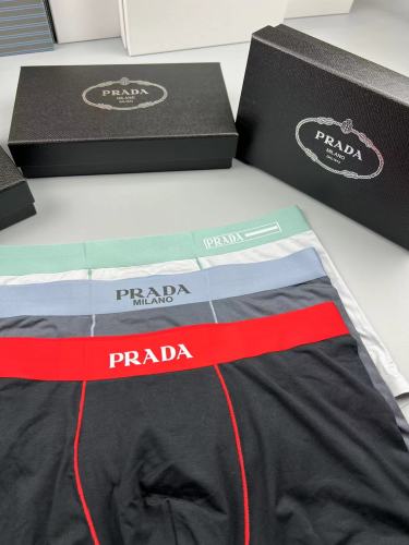 Prada Fashion Soft Boxer Briefs Breathable Men's Classic Logo Underwear 3 Pieces/Box