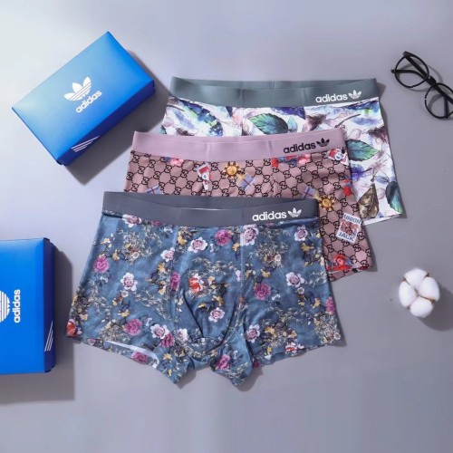 Adidas x Gucci New Fashion Classic Printed Boxer Briefs Breathable Soft Underwear 3 Pieces/Box