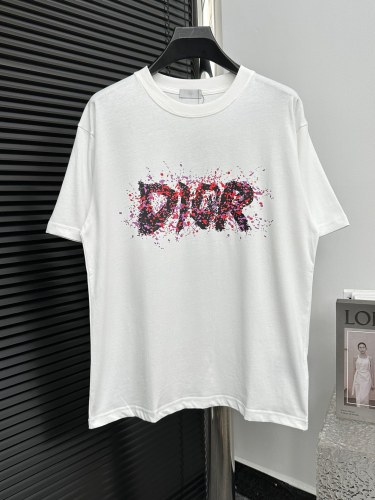 Dior Trendy Letter Hand Painted Foam T-shirt Unisex Casual Cotton Short Sleeves