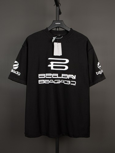 Balenciaga Street Logo Print Reverse Wear AI Perforated Short Sleeve Casual Oversize T-shirt