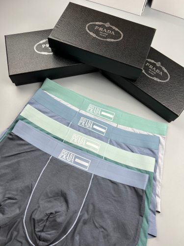 Prada Fashion Soft Boxer Briefs Men's Breathable Classic Logo Underwear 3 Pieces/Box