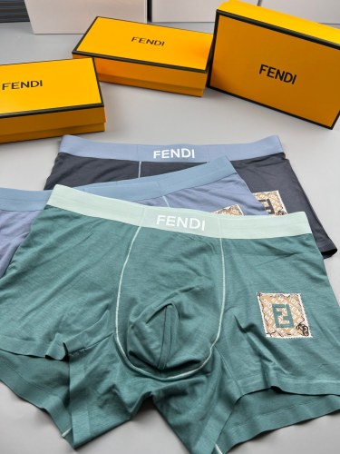 Fendi New Fashion Boxer Briefs Men's Breathable Logo Printed Underwear 3 Pieces/Box