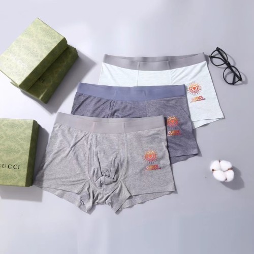 Gucci New Fashion Printed Traceless Boxer Briefs Men's Breathable Soft Underwear 3 Pieces/Box