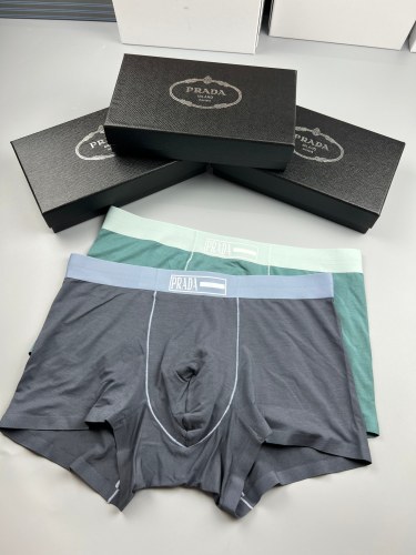 Prada Fashion Soft Boxer Briefs Men's Breathable Classic Logo Underwear 3 Pieces/Box