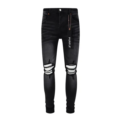 Purple Brand Fashion Classic Ripped Denim Black Pants Unisex Casual Street Jeans