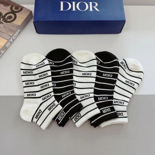 Dior Fashion Unisex Socks Casual Cotton Letter Logo Pattern Socks 5 Pairs/Box
