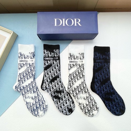 Dior Fashion Unisex Socks Casual Cotton Letter Jacquard Socks 4 Pairs/Box