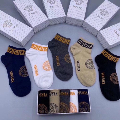 Versace Fashion Unisex Casual Cotton Socks Classic Logo Jacquard Street Socks 5 Pairs/Box