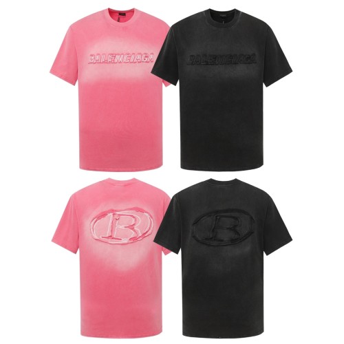Balenciaga Street Fashion Embroidery Sticker Logo Short sleeved Couple Washed Casual T-shirt
