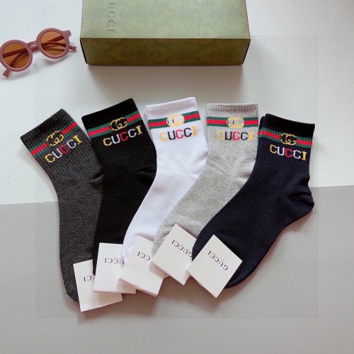 Gucci Fashion Unisex Casual Cotton Socks Classic Double GG Socks 5 Pairs/Box