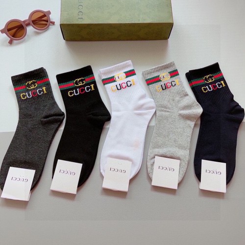Gucci Fashion Unisex Casual Cotton Socks Classic Double GG Socks 5 Pairs/Box
