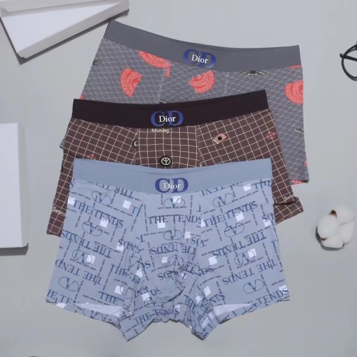 Dior Men's New Fashion Underwear Breathable Comfortable Pinted Boxer Briefs 3 Pieces/Box