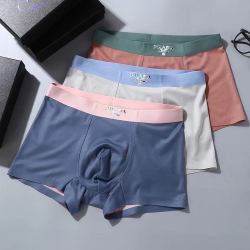 Prada Fashion Soft Underwear Men's Breathable Classic Logo Boxer Briefs 3 Pieces/Box