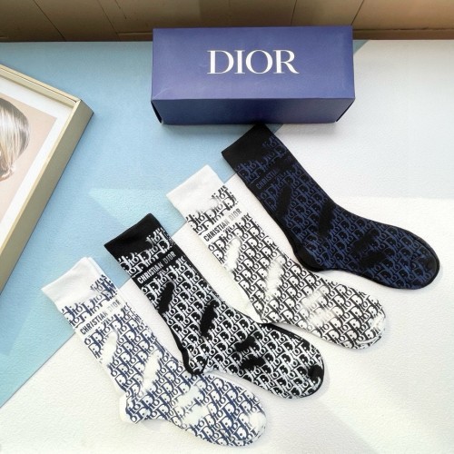 Dior Fashion Unisex Socks Casual Cotton Letter Jacquard Socks 4 Pairs/Box