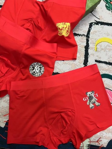 Gucci Men's New Fashion Red Boxer Briefs Breathable Soft Underwear 3 Pieces/Box