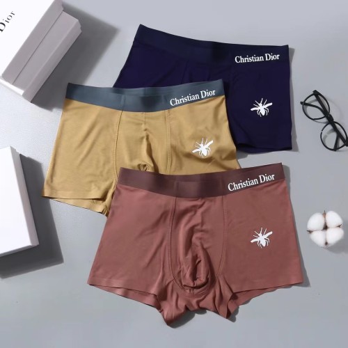 Dior Men's New Fashion Soft Underwear Breathable Pinted Boxer Briefs 3 Pieces/Box