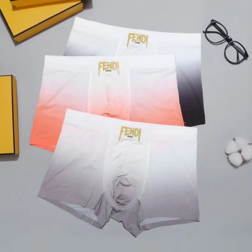 Fendi Men's New Fashion Ice Shreds Boxer Briefs Breathable Letters Printed Underwear 3 Pieces/Box