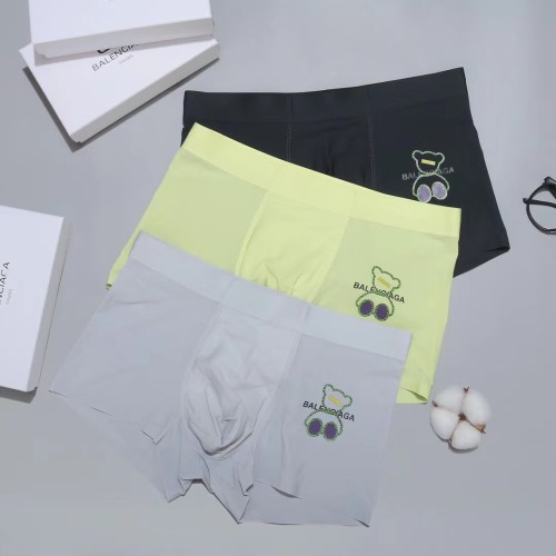 Balenciaga Men's New Fashion Boxer Briefs Soft Breathable Ice Shreds Underwear 3 Pieces/Box