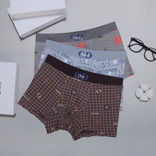 Dior Men's New Fashion Underwear Breathable Comfortable Pinted Boxer Briefs 3 Pieces/Box