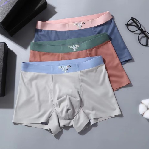 Prada Fashion Soft Underwear Men's Breathable Classic Logo Boxer Briefs 3 Pieces/Box