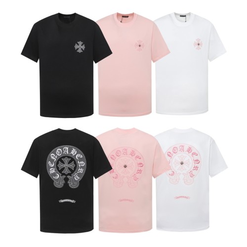 Chrome Hearts Heavy Industries Cross Embroidered Sanskrit Horseshoe Short Sleeve Couple Oversize Casual T-shirt