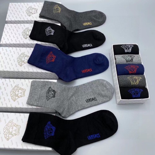 Versace Fashion Unisex Casual Cotton Socks Classic Logo Jacquard Street Socks 5 Pairs/Box