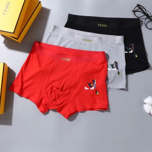 Fendi Men's New Fashion Boxer Briefs Breathable Logo Printed Underwear 3 Pieces/Box
