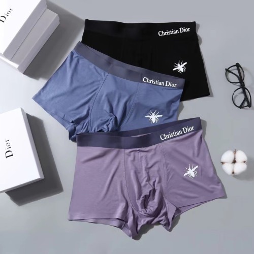 Dior Men's New Fashion Soft Underwear Breathable Pinted Boxer Briefs 3 Pieces/Box