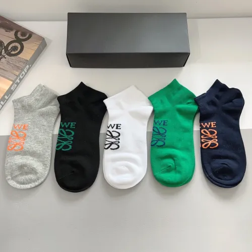 Loewe Fashion Unisex Socks Casual Cotton Logo Jacquard Ribbed Short Socks 5 Pairs/Box