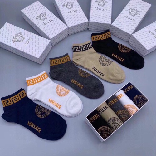 Versace Fashion Unisex Casual Cotton Socks Classic Logo Jacquard Street Socks 5 Pairs/Box