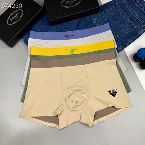 Prada Fashion Classic Logo Printed Underwear Men's Breathable Boxer Briefs 3 Pieces/Box