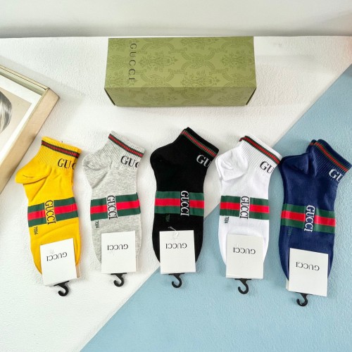 Gucci Fashion Unisex Casual Cotton Socks Classic Full Logo Jacquard Socks 5 Pairs/Box