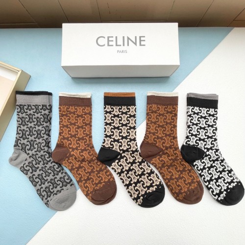 Gucci Fashion Unisex Casual Cotton Socks Classic Full Logo Jacquard Socks 5 Pairs/Box
