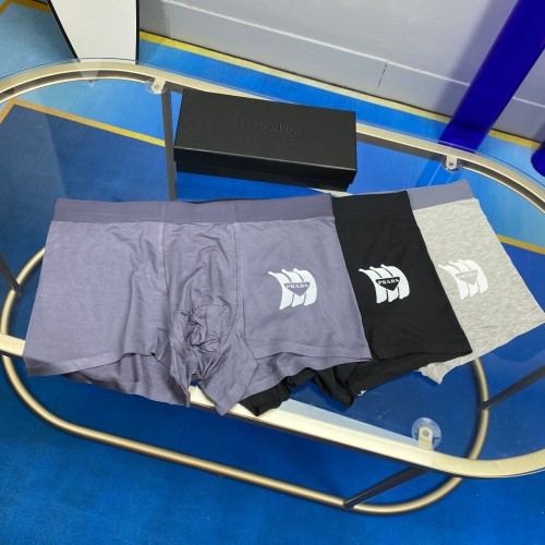 Prada New Fashion Men's Boxer Briefs Breathable Sports Underwear 3 Pieces/Box