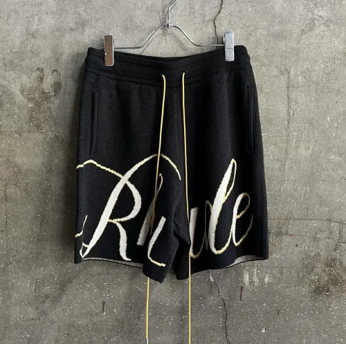 Rhude Letter Logo Slogan Jacquard Drawstring Shorts Unisex Vintage Wool Knitted Street Shorts