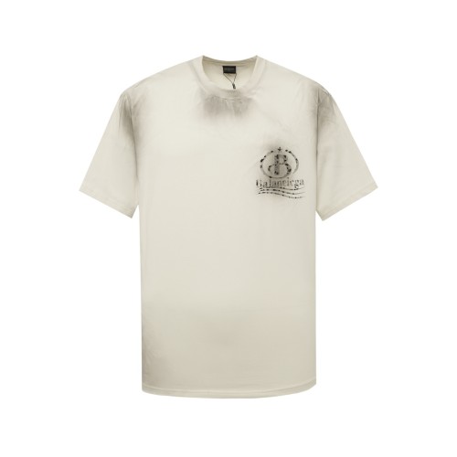 Balenciaga Street Fuzzy Logo Printed Short sleeved Couple Retro Versatile T-shirt