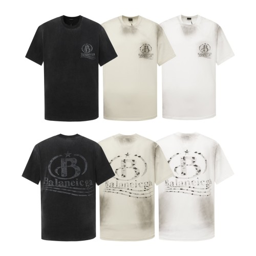 Balenciaga Street Fuzzy Logo Printed Short sleeved Couple Retro Versatile T-shirt