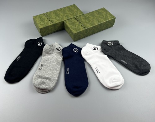 Gucci Unisex New Fashion Cotton Socks Casual Sports Breathable Socks 5 Pairs/Box