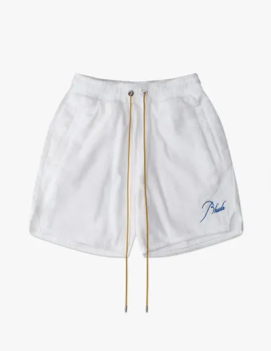 Rhude Letter Logo Embroidered Cotton Terry Drawstring Shorts Unisex Casual Street Sports Shorts