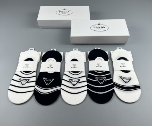 Prada New Fashion Stripes Socks Unisex Casual Cotton Socks 5 Pairs/Box