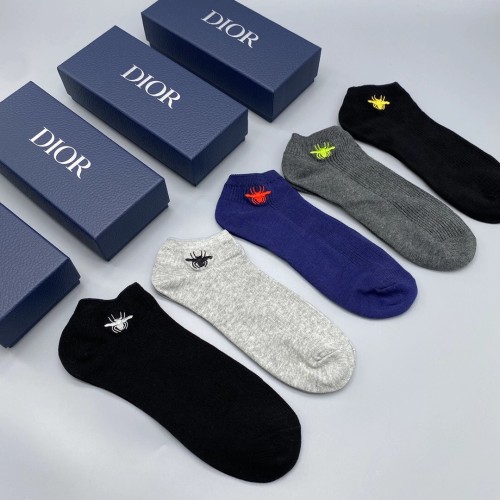 Dior Fashion Classic Logo Embroidered Socks Unisex Breathable Casual Sock 5 Pairs/Box