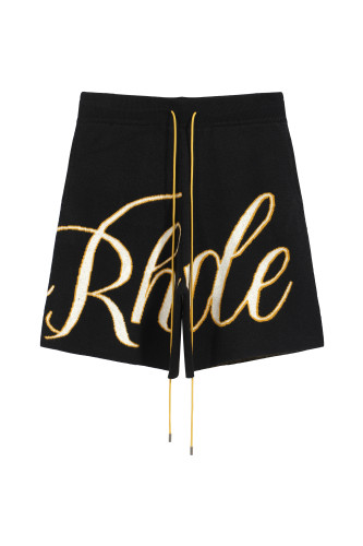 Rhude Letter Logo Slogan Jacquard Drawstring Shorts Unisex Vintage Wool Knitted Street Shorts