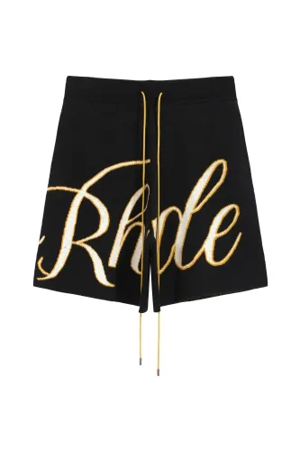 Rhude Letter Logo Slogan Jacquard Drawstring Shorts Unisex Vintage Wool Knitted Street Shorts