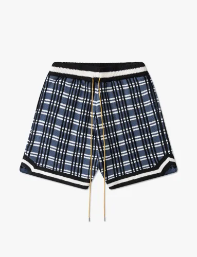Rhude Plaid Jacquard Splicing Drawstring Shorts Unisex Vintage Wool Knitted Street Shorts