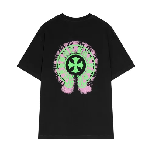 Chrome Hearts New Horseshoe Graffiti Cross Print Short Sleeve Couple Casual Washed T-shirt