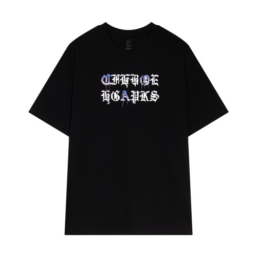 Chrome Hearts Horseshoe Graffiti Cross Print Washed Short Sleeve Couple Casual T-shirt