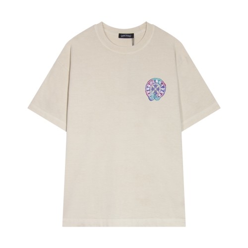 Chrome Hearts Colorful Horseshoe Cross Printed Washed Short Sleeve Couple Casual T-shirt