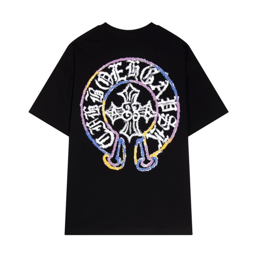 Chrome Hearts Horseshoe Graffiti Cross Print Washed Short Sleeve Couple Casual T-shirt
