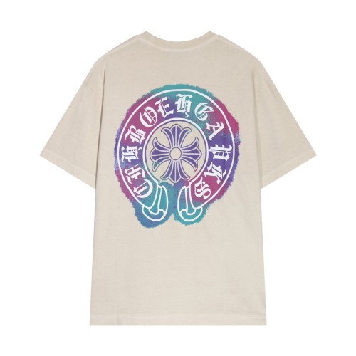 Chrome Hearts Colorful Horseshoe Cross Printed Washed Short Sleeve Couple Casual T-shirt