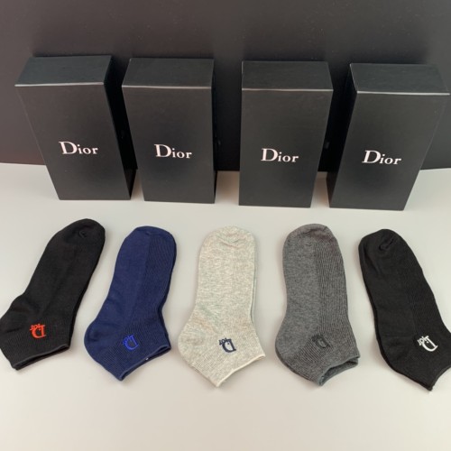 Dior Fashion Breathable D Embroidered Socks Unisex Casual Sports Socks 5 Pairs/Box